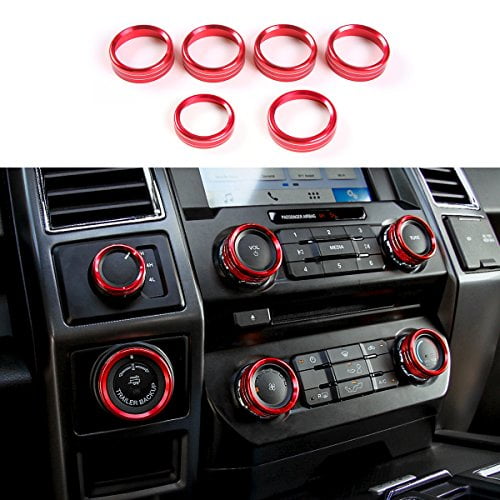 Red Aluminum Alloy Interior Air Conditioner Switch Knob Ring Cover Trim for Ford F150 XLT 2016 2017 2018